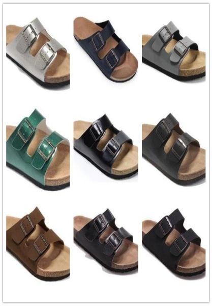 

new casual mens flat sandals women shoes with buckle famous brand summer beach genuine leather slippers with orignal 7399382, Black