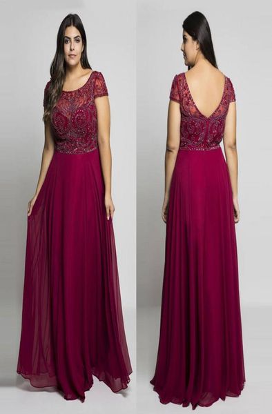 

burgundy plus size prom dresses sheer jewel neck chiffon backless evening gowns aline floor length long beaded formal dress7931403, Black