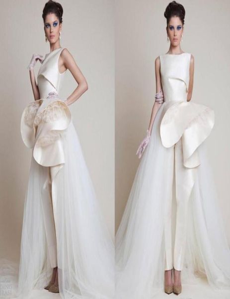 

2019 zuhair murad prom dresses jumpsuits evening dress crew peplum ruffles tulle formal evening gowns zipper back pageant long sle7242668, Black