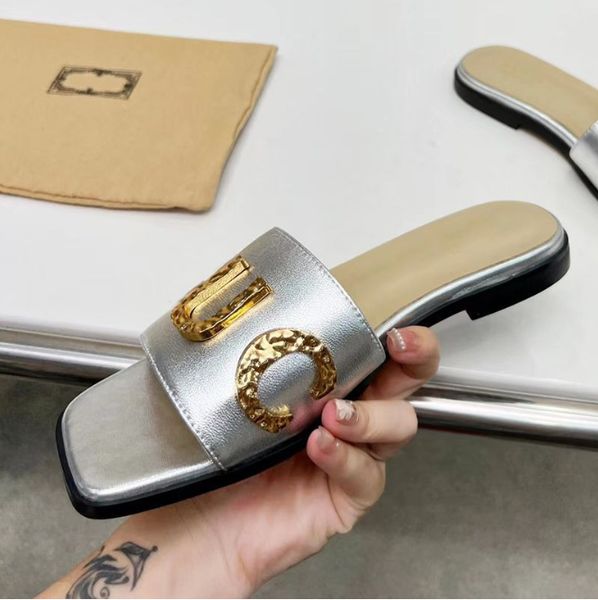 

designer slippers women's flat sandals fashion all-match beach flip flops leather brown black white plus size 35-42