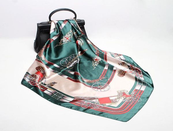 

new army green burgundy pink orange coffee 9090cm scarf female carriage printed square scarves mother039s gift whole1261755, Blue;gray
