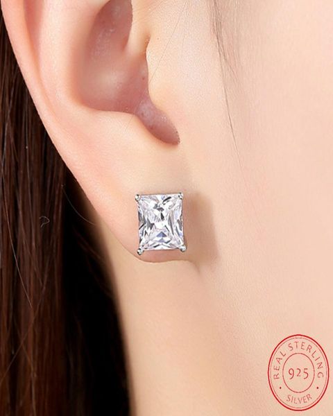 

authentic 925 sterling silver stud 8mm cubic zircon square geometric drop earrings for women wedding jewelry gift xe0756826542, Golden;silver