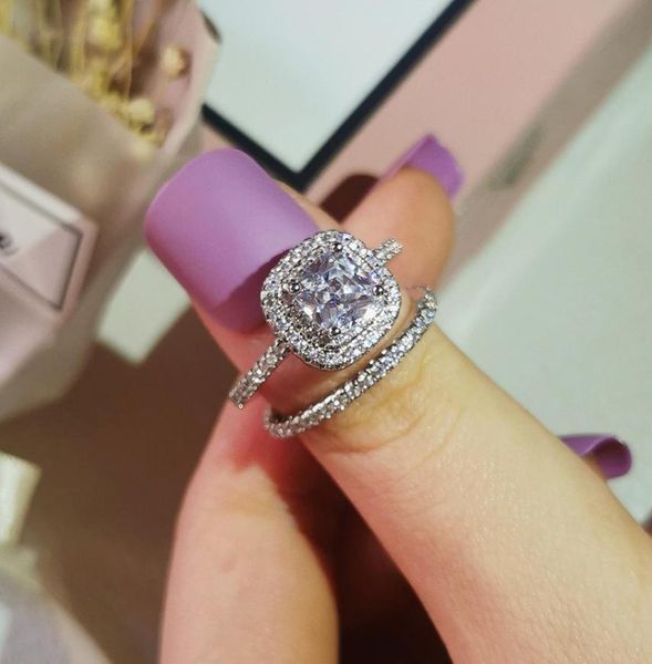 

925 sterling silver cushion cut finger ring sets for women jewelry pure wedding engagement rings personalized6213908, Slivery;golden