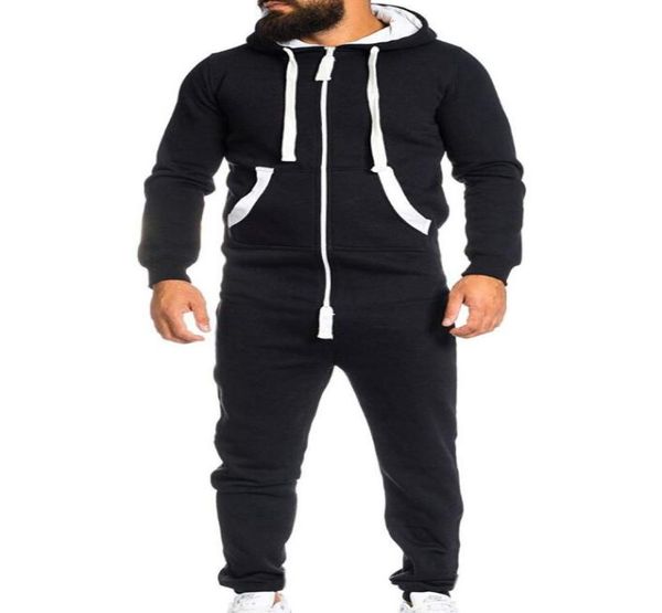 

men039s sport suit casual tracksuit jumpsuit overalls long sleeve sweatshirt hoodies casual long pants romper for male overalls3282294, White;black