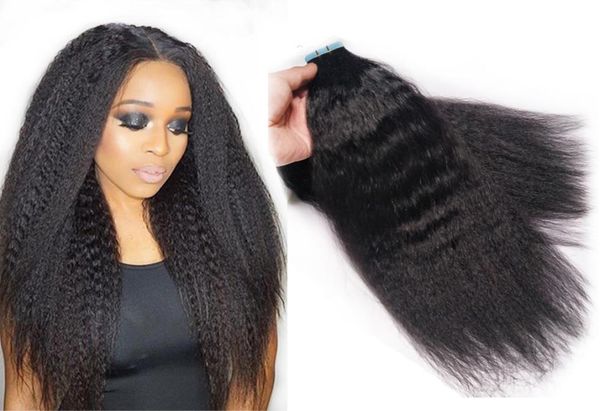 

fashionable coarse yaki skin weft tape in human hair extensions 100g 40pcs virgin brazilian kinky straight hair 167297249, Black