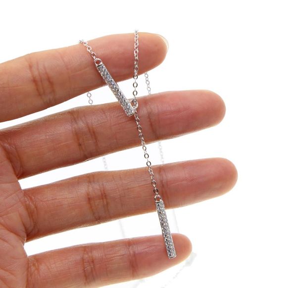 

wholelariat y necklace rhodium plated 925 sterling silver summer women necklaces with double cz bar charm simple fashion3936555