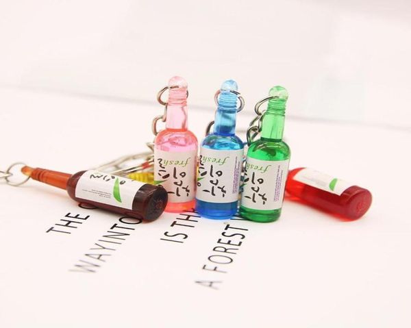 

keychains korean simulation cute tiny soju bottle keychain resin beer drink keyring women trinket jewelry friend travel gift souve3167582, Silver