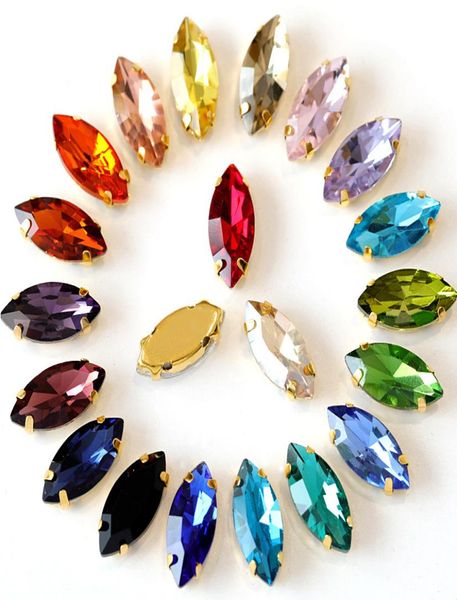 

100pcs glass crystal rhinestones gold claw settings 5 sizes colors horse eye marquise shape sew on rhinestone beads applique diy1206896, Black