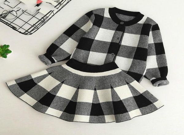 

promotion autumn new girls clothing sets casual long sleeve plaid jacketsskits 2pcs suits for kids set2548731, White