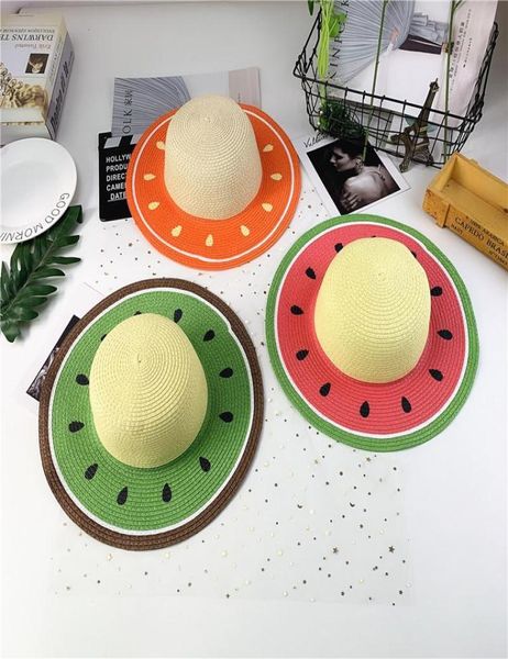

wide brim hats parentchild fruit straw hat summer children color matching strawberry sunscreen sun cap big eaves collapsibl5137797, Blue;gray