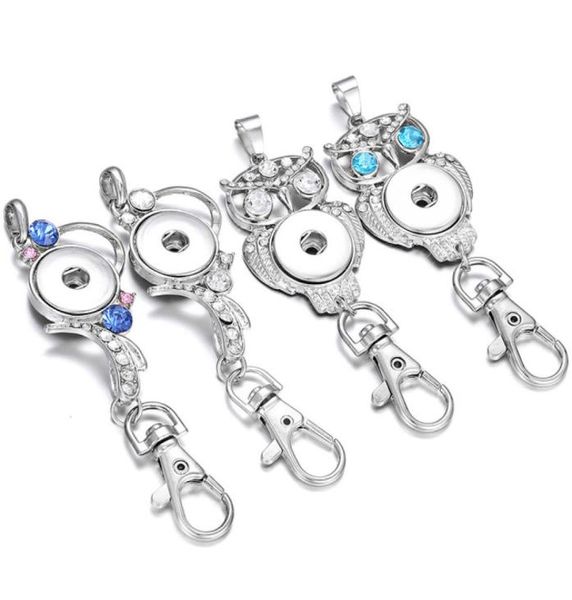 

key chains jewelry crystal flower owl snap button key chains for women fit 18mm snap jewelry keyring keychain holder6086897, Silver