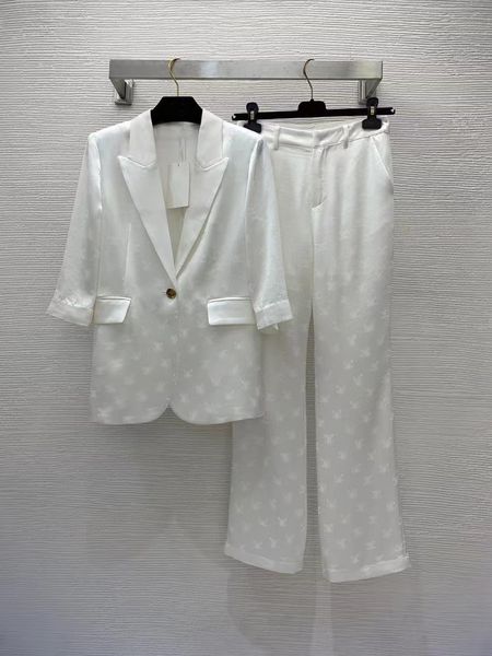

cewomen's two piece pants 2 piece set runway suit set women's slim fit single button rivet eyelet lapel blazer pants set 2pcs c100, White