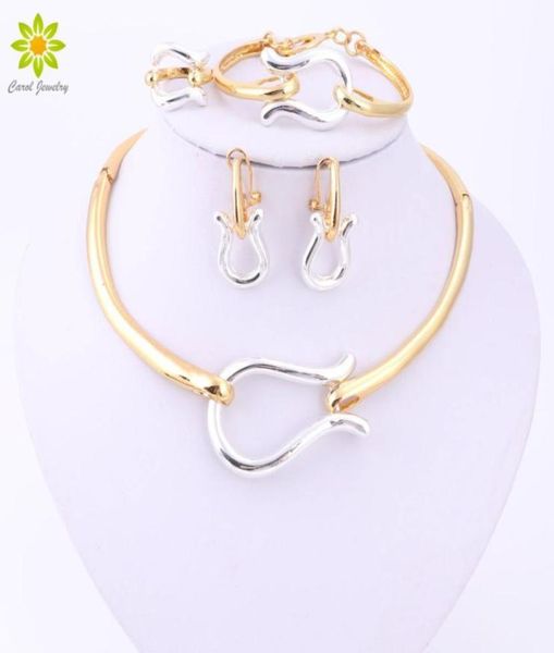 

fine bridal jewelry sets for women 18k gold plated statement necklace earrings bracelet ring wedding set fashion accessories4627166503758, Slivery;golden