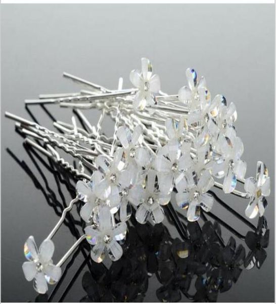 

20pcs lots wedding bridal hair accessories five petals flower clear crystal hair pins hairpins women hair jewelry3389711, Silver