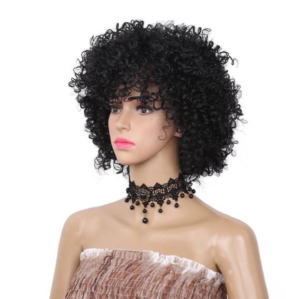 

fashion short kinky curly afro wig black color synthetic wigs for women heat resistant fiber for daily use6312729
