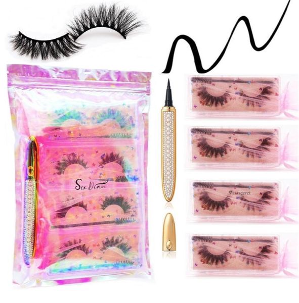 

3d faux mink eyelash with adhesive eyeliner mascara brush kit 4 pairs natural reusable false eyelashes light thick handmade cruelt8838494
