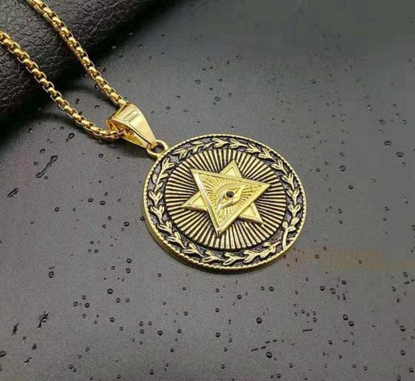 

hip hop stainless steel illuminati eye annuit cceptis novus ordo seclorum masonic pendant necklaces for men rapper jewelry2915649, Silver