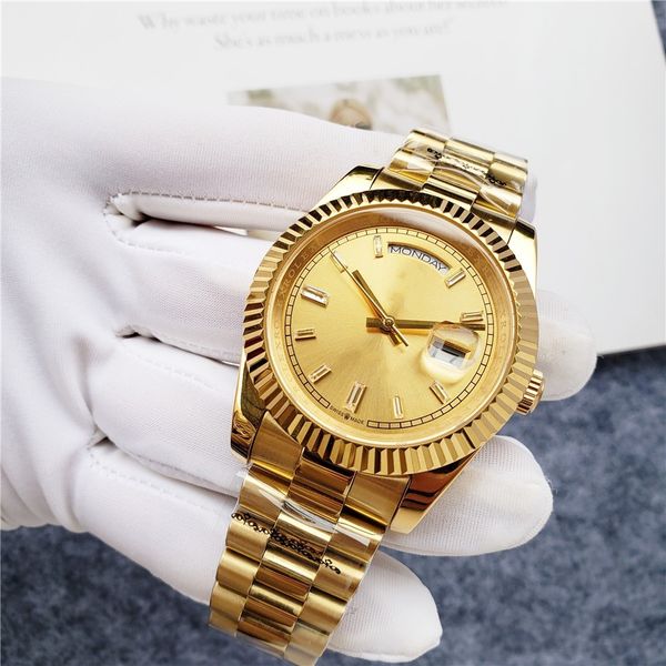 

deluxe double calendar full gold fashion advanced automatic men's 40mm gold plated business watch, Slivery;golden