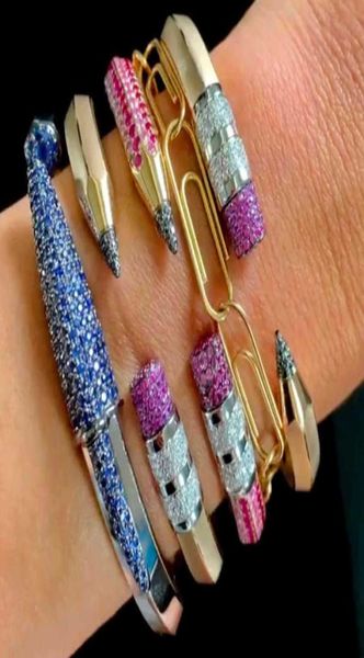 

trendy pencil designs bangle cuff for women wedding full cubic zircon crystal cz dubai silver color party bracelet2668528, Golden;silver