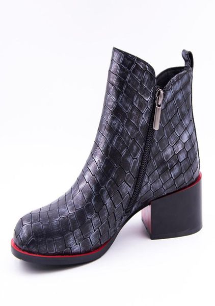 

women039s shoes spring ankle boots for women genuine leather fashion shoes woman square heel round toe zip stone grain6314909, Black