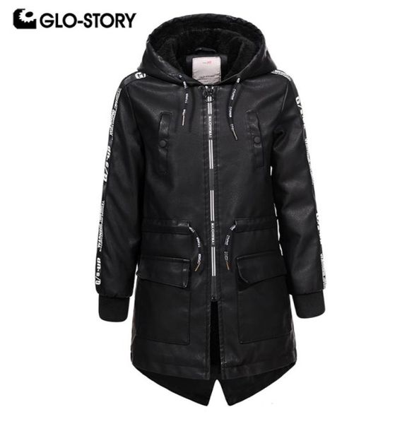 

glostory shipped from european children boys long faux leather jackets kids winter wool liner outwear windbreaker coats 74457914119, Blue;gray