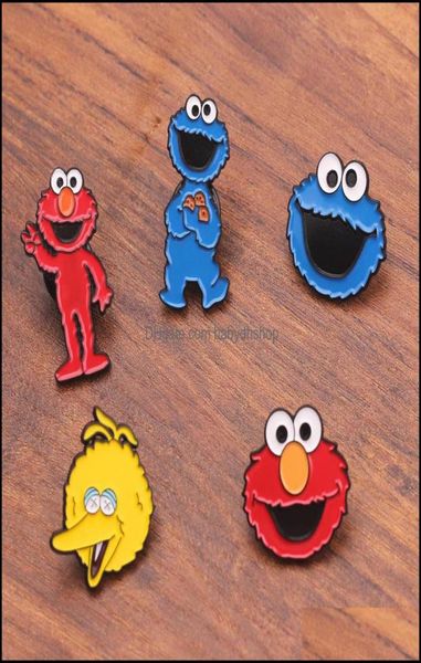 

cartoon accessories products baby kids maternity cute sesame street badge elmo cookie monster metal broochs backpack lapel pin men7851162, Blue