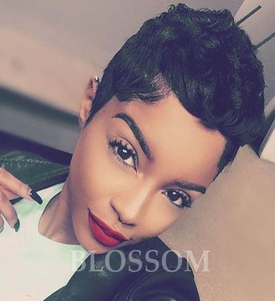 

2017 short human natural hair wigs virgin brazilian glueless human short hair wig for black women4416214, Black;brown
