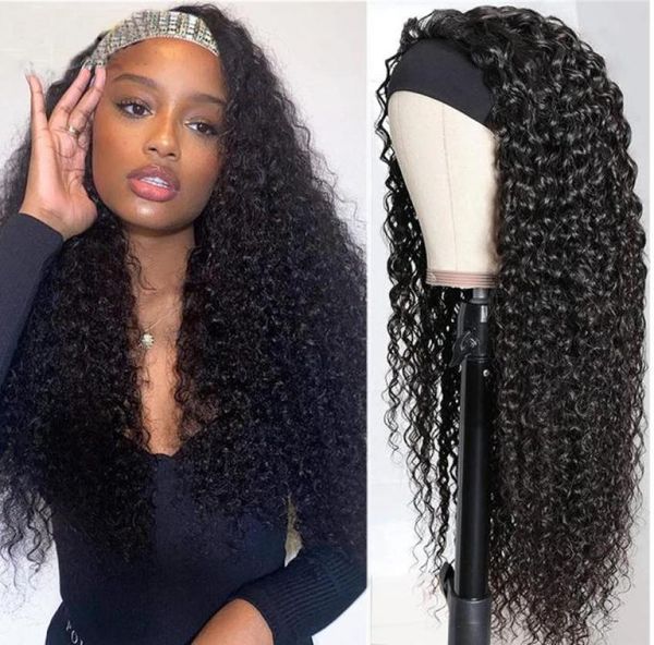 

peruvian deep wave headband wig human hair wigs for women peruvian curly human hair wigs nature color4034359, Black;brown