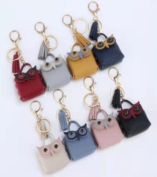 

cute cartoon coin purse pu owl design keychain with tassel portable mini wallet earphone storage bags fashion car key holder bag p3238080, White