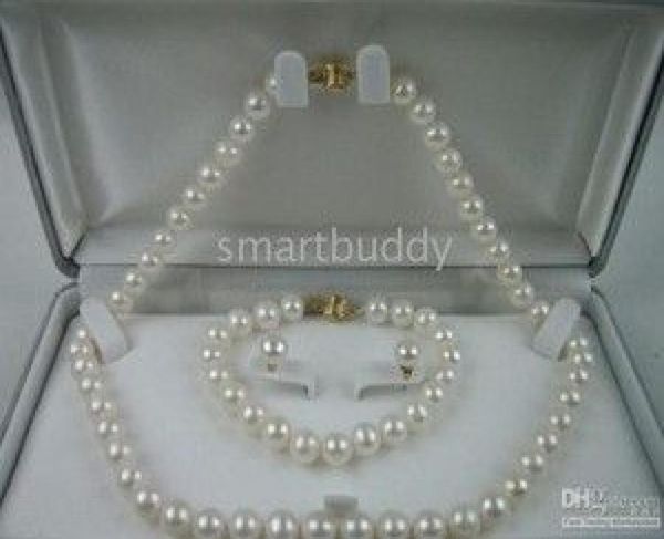 

89mm south sea white pearl necklace bracelet earrings set011901453, Black