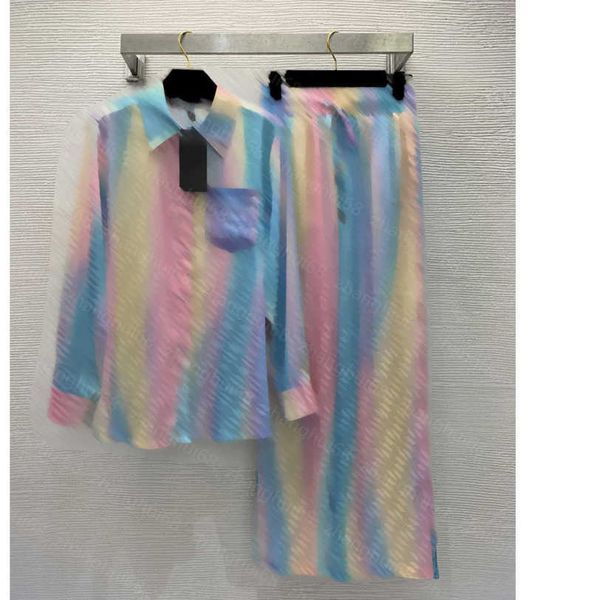 

23ss womens designer clothing women set shirt set rainbow color double ff jacquard embroidered pocket long sleeve shirt elastic waist pant s, White