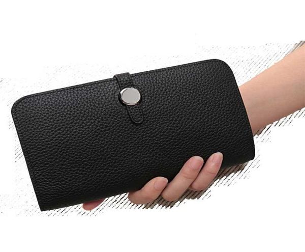 

cow leather lychee pattern wallet platinum wallet women long clutch leather passport holder bag4639305, Red;black