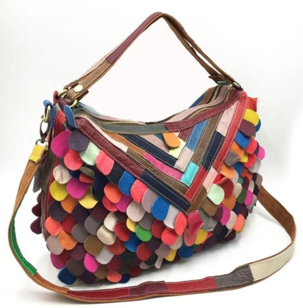 

genuine leather handbag women large hobos shoulder bag female colorful leaves tote bag fashion an2300463