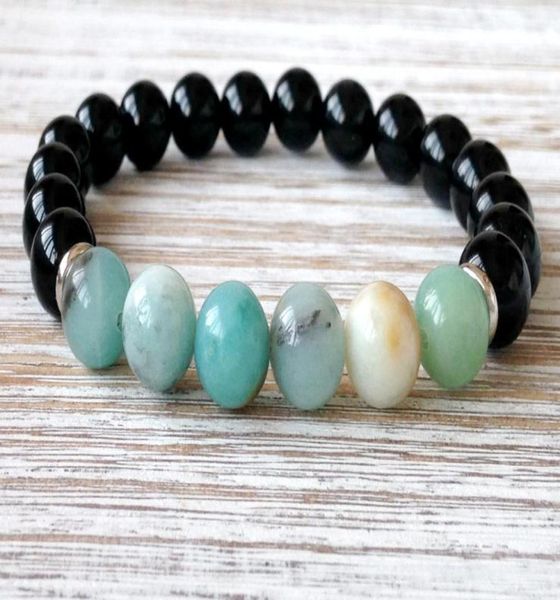 

sn1053 trendy black onyx multi colored amazonite bracelet heart chakra yoga jewelry protection power happiness jewelry6127311