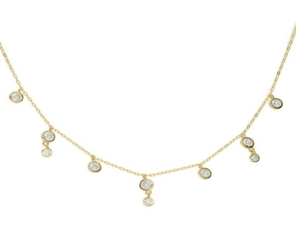 

cz diamond drop charm necklace choker collarbone bezel round cz charm lovely adorable women gift 925 sterling silver jewelry3916279490175