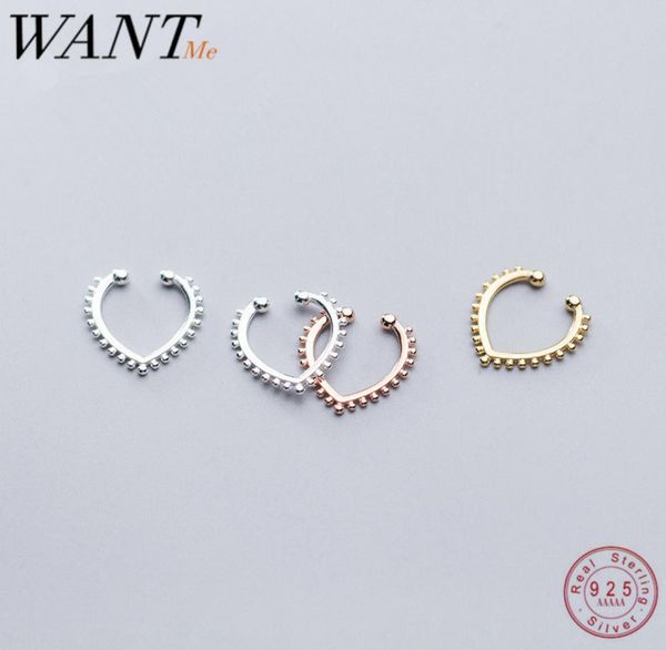 

wantme real 100 925 sterling silver love heart round bead ear bone clip ear cuffs for women without piercing earrings jewelry 2109950734, Golden;silver