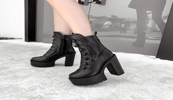 

boots ymechic 2021 arrival autumn goth punk mid calf high heels buckle design black gothic platform womens shoes 35406226384