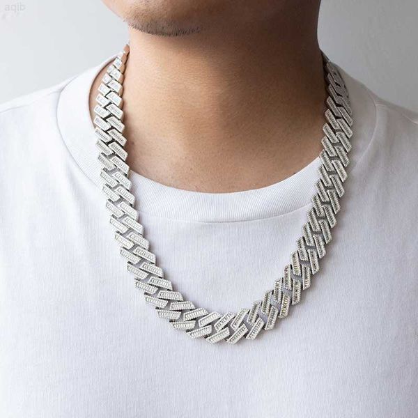 

hip hop jewelry 925 sterling silver 20mm baguette cut moissanite iced out moissanite cuban link chain