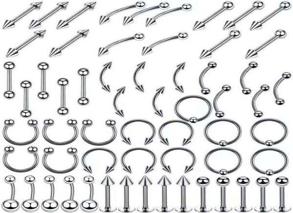 

stainless steel set tongue rings body piercing eyebrow belly nose nail jewelry accessories 110 mixes whole249g2194237, Silver