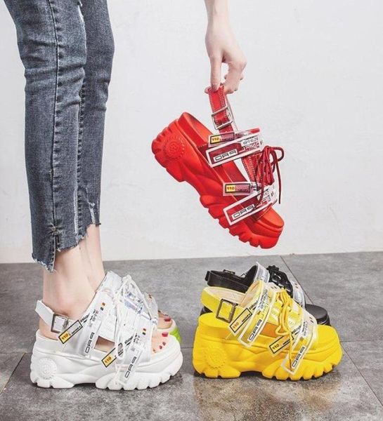 

red super 2021 new sports dad sandals women tide net fire graffiti patent leather beach shoes thick soled2566920, Black