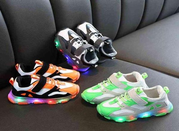 

child sport shoes spring luminous fashion breathable kids boys net shoes girls antislippery sneakers with light running shoes g223602091, Black;red