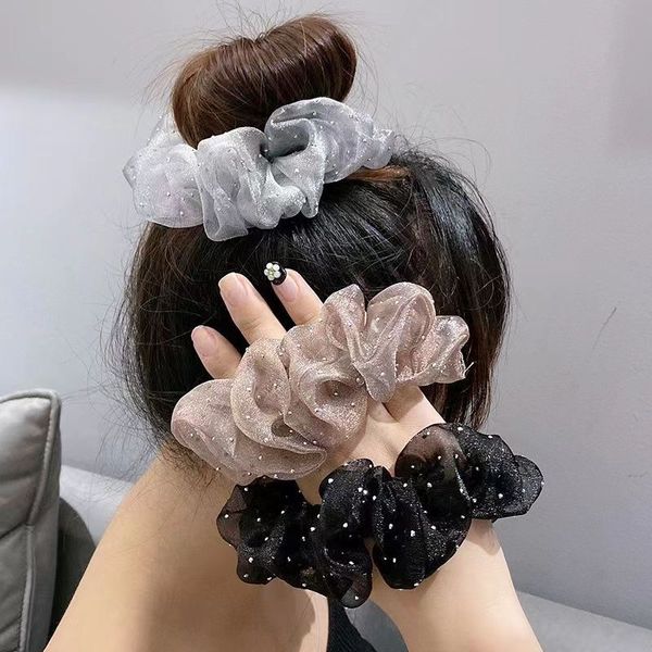 

Mesh Wave Nod Flower High Grade Feeling Temperament Ball Head Large Intestine Ring Hair Ornament Net Red Star Headrope