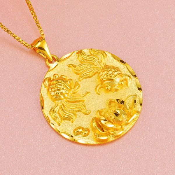 

women men pendant chain round fish flower pattern real 18k yellow gold filled solid fashion jewelry gift, Silver