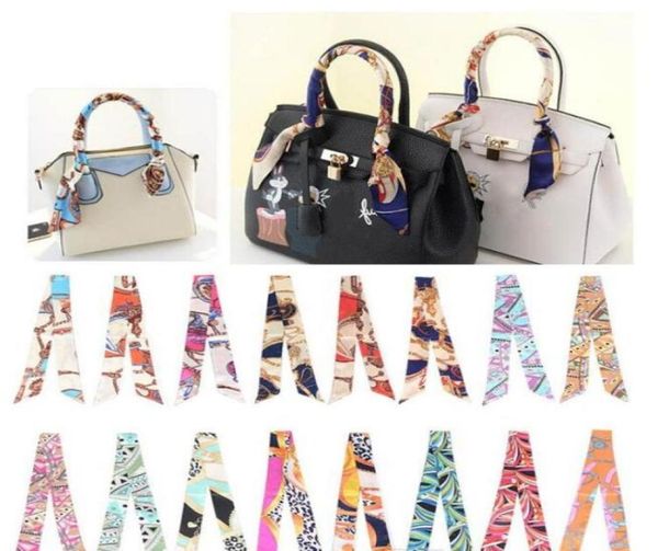 

fashion multifunction print scarf for handbags handle 17 colors head wrap scarfs ribbon women039s turban triangle headband silk6550767, Blue;gray