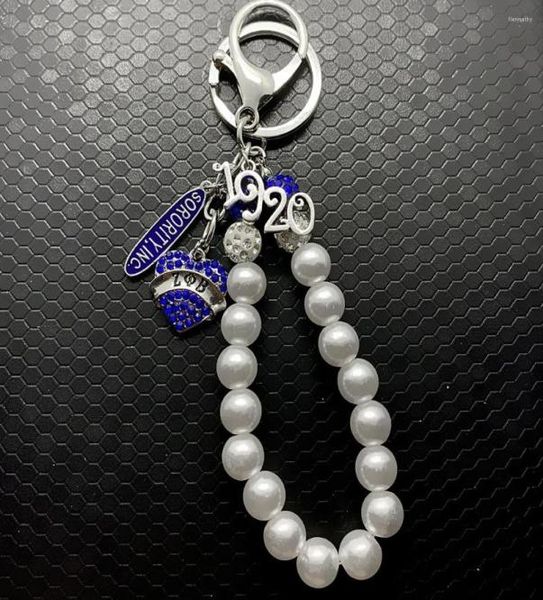 

keychains zeta phi beta sorority society rhinestone heartshaped metal pendant white bead chain key ring7648846, Silver