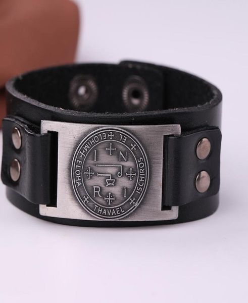

dawapara seal of solomon talisman genuine leather bracelet sigil of archangel thavael mens wiccan bracelet pour hommes8016362, Golden;silver