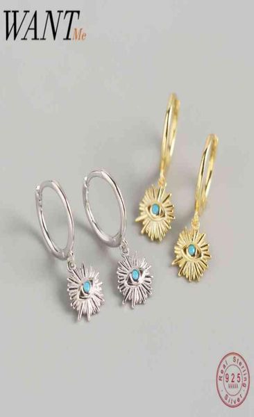 

wantme geometric round real 925 sterling silver blue zircon demon eye stud earrings for women evil eyes ear hoop jewelry 2105078037007, Golden;silver