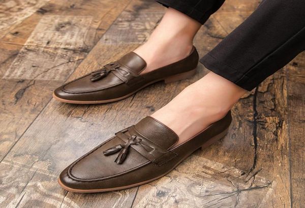 

mens leather shoes fashion sneakers casual tassel loafers flats skateboarding shoes low cut trend brand design party shoes8969734, Black