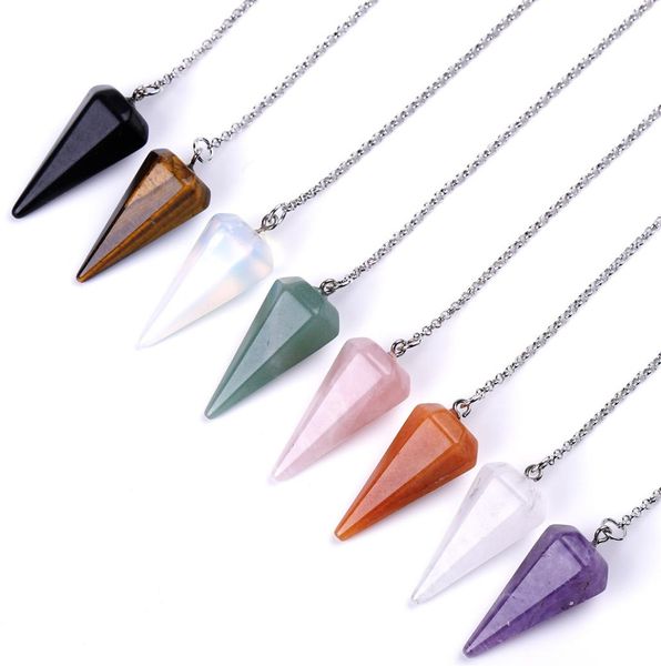

natural stone crystal healing pointed cone pendulum pendant dowsing chakra reiki scrying divination4059012