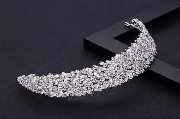 

jankelly fashion ladies wedding headpieces with cube zircon whole bridal hair accessories headdress bridal hair tiaras x06259083866, Slivery;golden